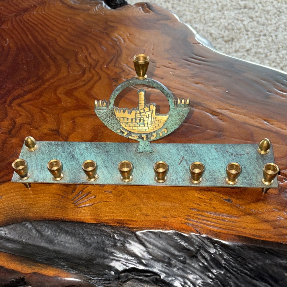 Elegant Gold and Green Menorah